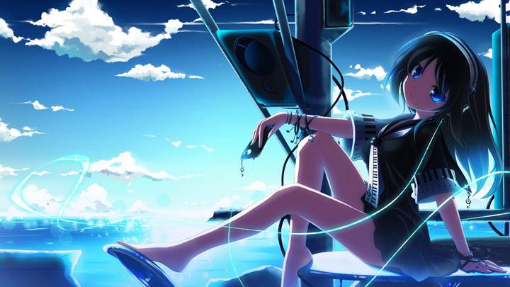 Cartoon Girl Sitting And Listening Music